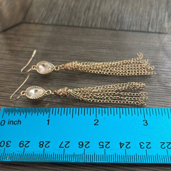 Boutique Style Long Dangle Chain Rhinestone Earrings, Gold-tone - Picture 10 of 15